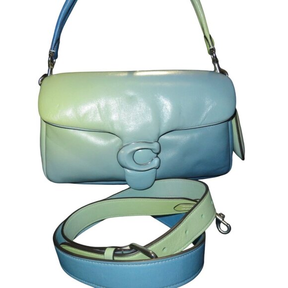 Coach 2022 Blue to Cream Ombré Dégradé Napa Leather Pillow Tabby Crossbody Handb - Picture 1 of 14